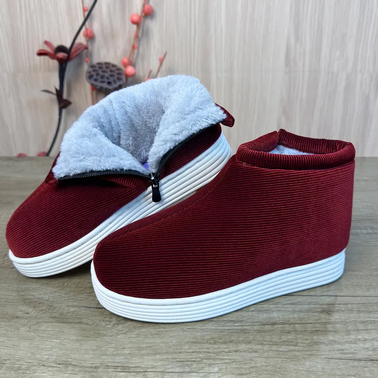 冬季手工棉鞋女士老年妈妈鞋居家高帮老人保暖老北京布鞋加绒加厚