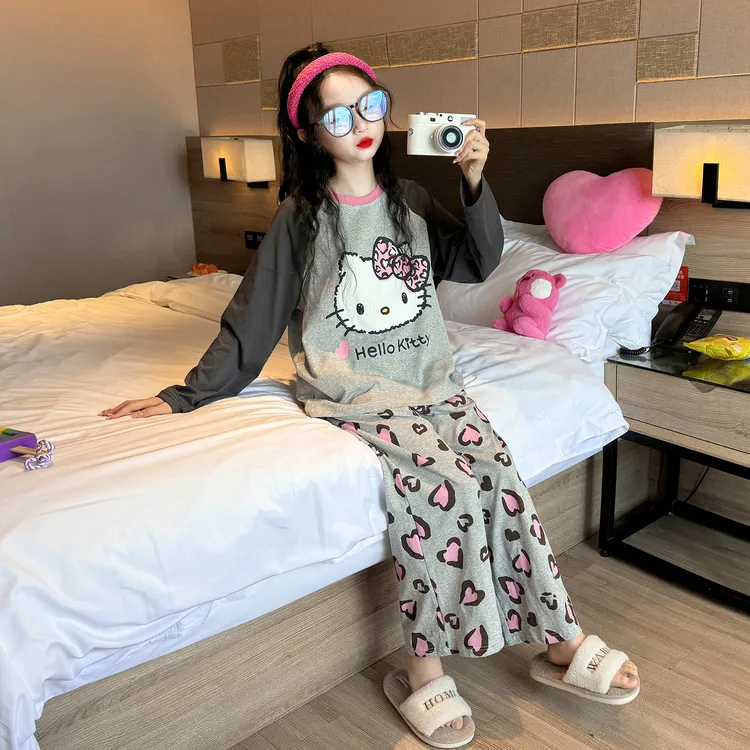 儿童睡衣女孩网红爆款2025新款春秋初中生女童纯棉长袖家居服套装
