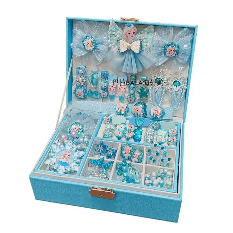 新品欧美礼盒套装艾莎公主皇冠发夹鸭嘴夹小朋友莎生日节日礼物