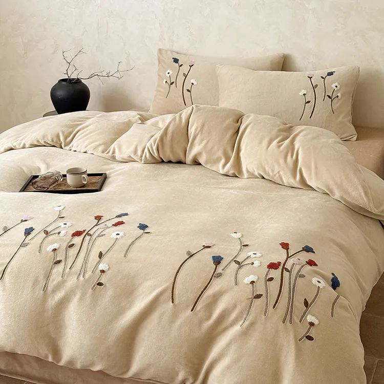 95%加绒加厚床品套件保暖春季双面绒防寒牛奶95%以上床上用品被套