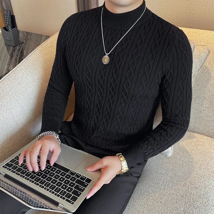 半高领针织毛衣男款爆款2025新款秋冬时尚百搭弹力修身打底衫男