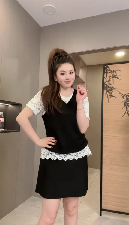 【婷婷】2025夏季新款时尚名媛气质减龄25102显瘦蕾丝三件套