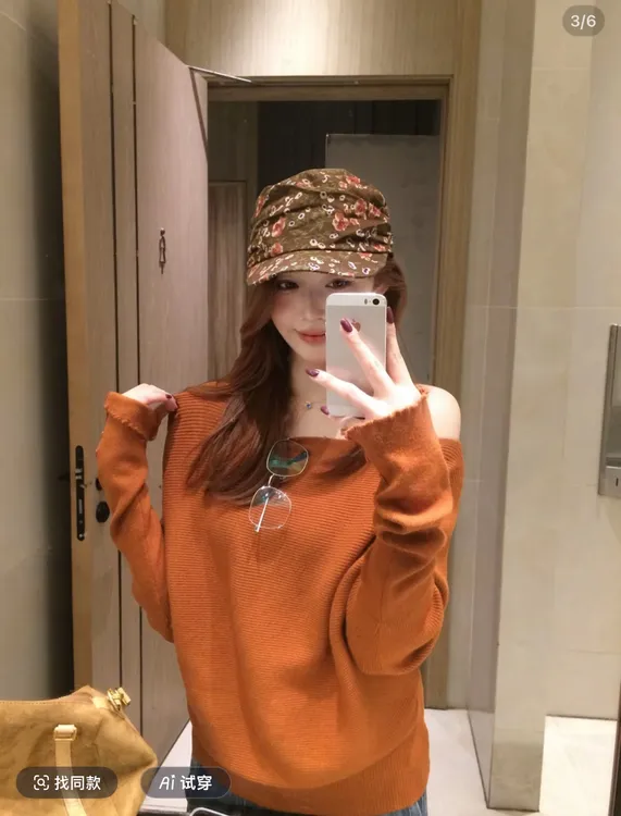 CHUN质感超好！两穿设计纯色显瘦高级斜肩保暖毛衣针织衫长袖时尚