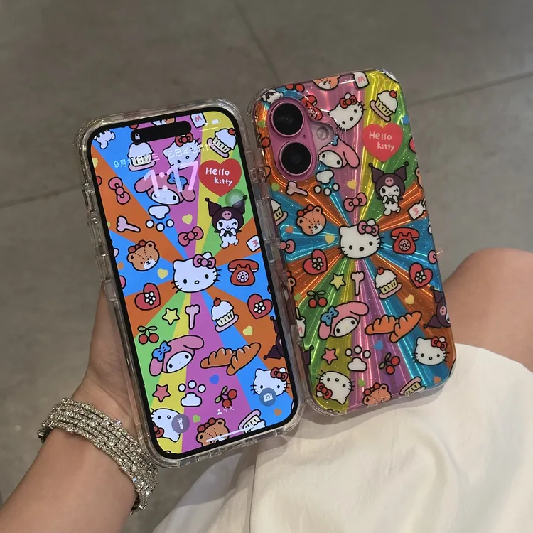 BANCA彩虹下午茶Kitty适用iPhone16/17手机壳13/14/15细闪12/11