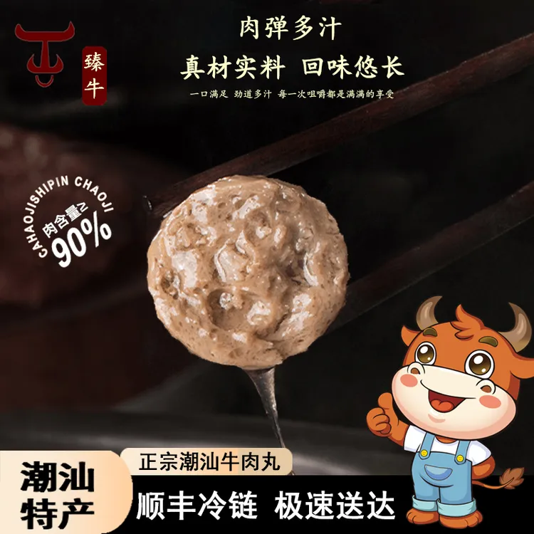 臻牛潮汕8包/3.2斤正宗牛肉丸烧烤火锅关东煮丸子200g*8