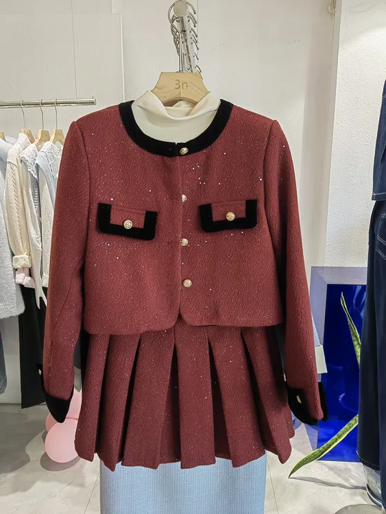 小香风外套+压褶半裙两件套套装女