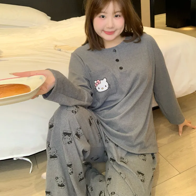 冬季德绒大码睡衣女胖MM套装260斤穿加肥加大长袖宽松休闲家居服