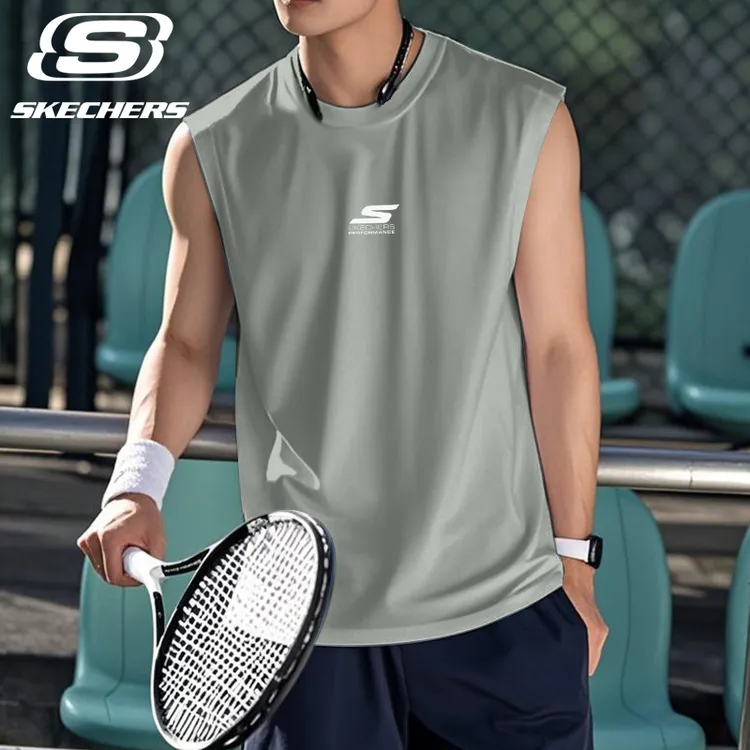 斯凯奇运动背心男速干冰丝青少年无袖T恤跑步训练篮球服宽松透气