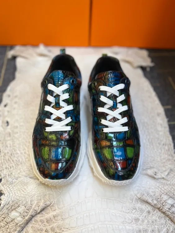 尚典家鳄鱼肚皮休闲运动鞋中底树膏牛皮纯手工擦炫彩潮鞋