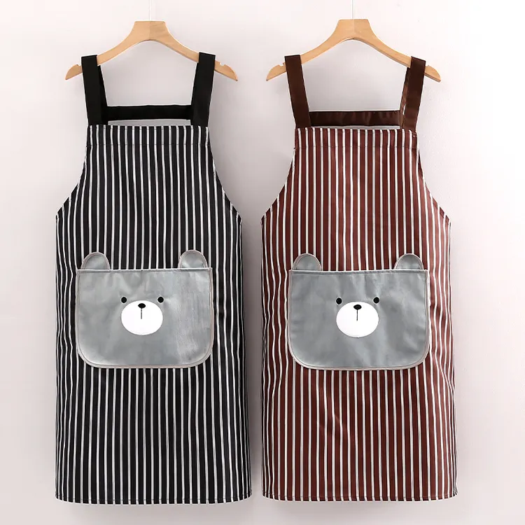 夏季做饭防水防油围裙厨房家用工作服上班简约刺绣女士可擦手口袋