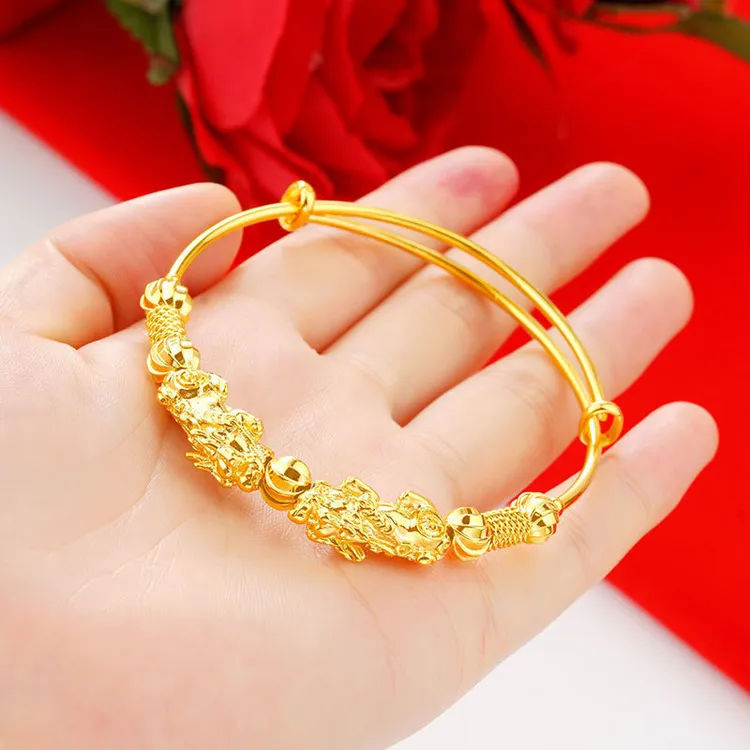 铜合金塑料手镯 双貔貅手镯经典转运手环中式风推拉气质优雅手饰 