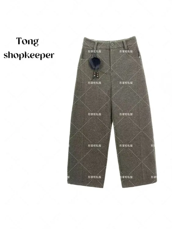 QJ/彤掌柜1682656 秋冬2025高定绵羊毛挂坠设计师厚实九分休闲裤