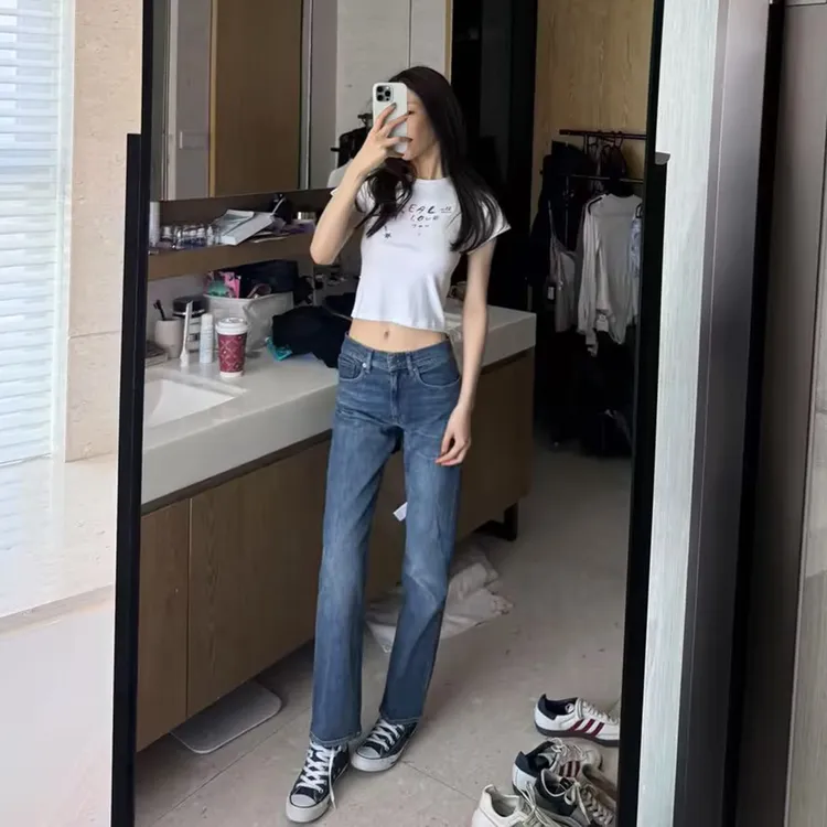 ROMI STUDIO“超模牛仔”棉质水洗蓝夏季薄款直筒牛仔裤RWCSXD1877