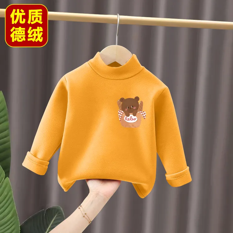 儿童德绒半高领打底长袖双面衣服男女童冬季装宝宝保暖上衣