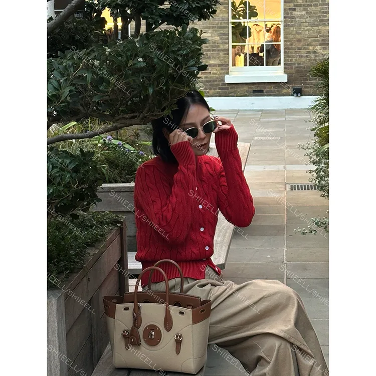 SHIIEELL【复古绞花毛衫】老钱风高密棉纱绞花修身版针织开衫ZAY70