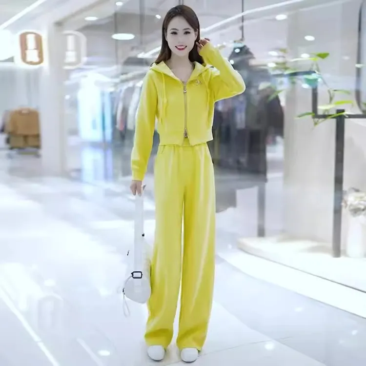 时尚休闲运动套装女2025春秋新款小个子短款开衫卫衣直筒裤两件套
