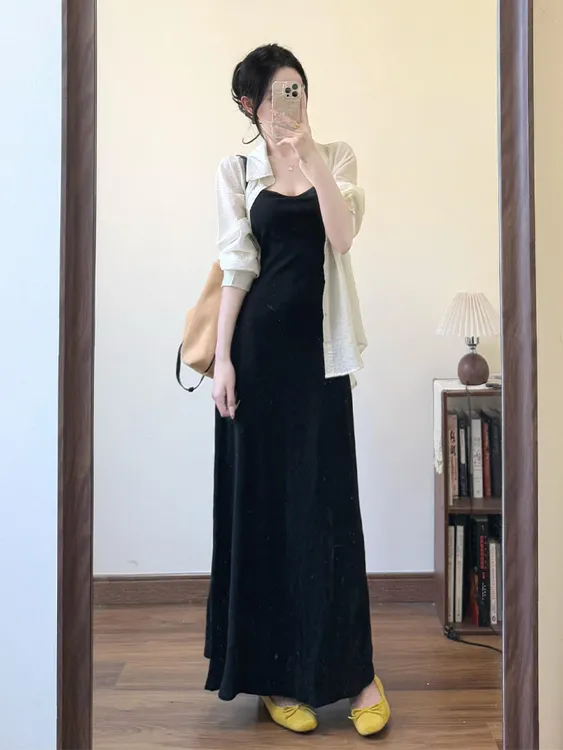 防晒衬衫吊带连衣裙两件套2025秋季穿搭一整套今年流行漂亮套装裙