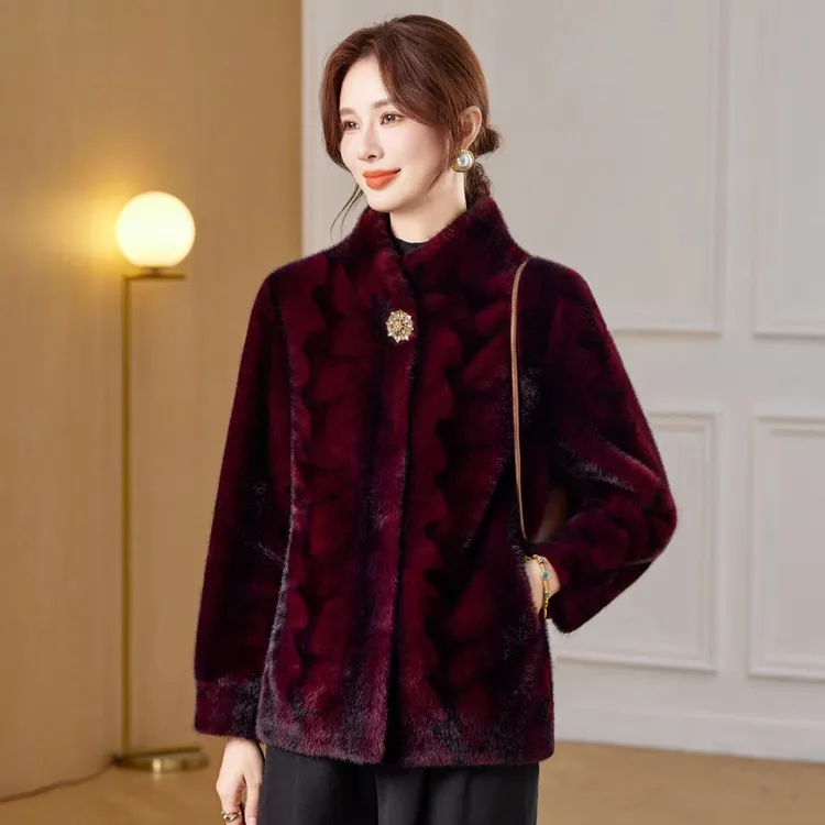 人造皮草 妈妈冬装水貂绒外套洋气皮草2025新款中老年女仿皮毛一