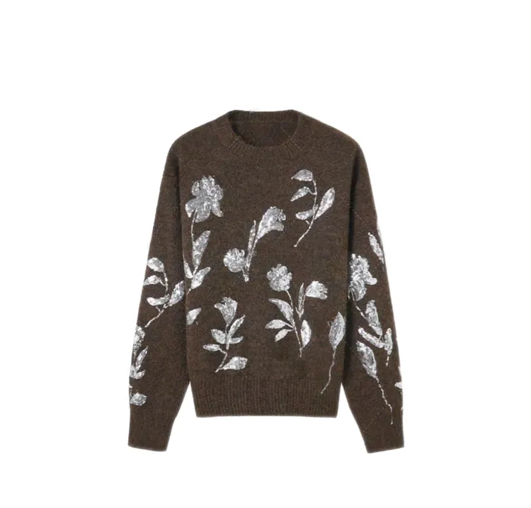 MT DISTORTION 设计师款幸运仙花亮片圆领毛衣针织毛衣女