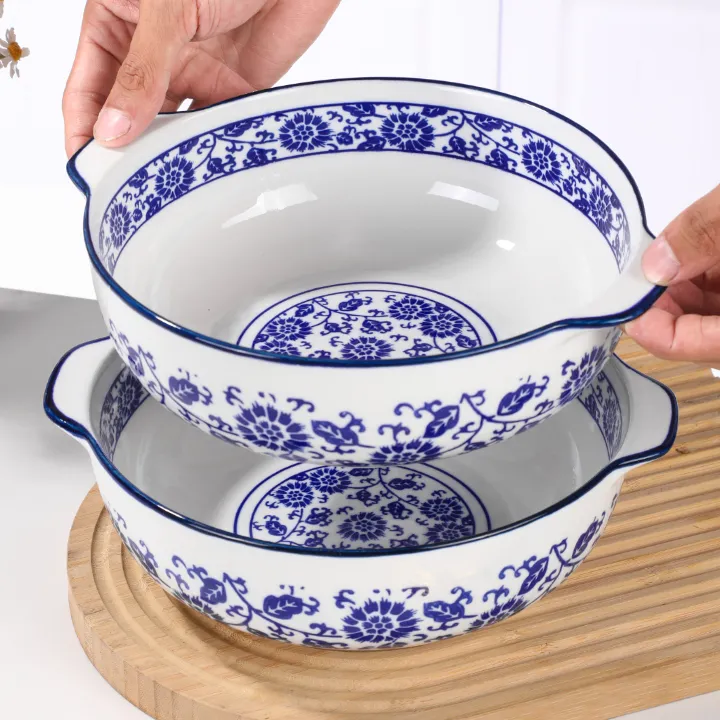 2只装10.5英寸青花瓷家用陶瓷双耳汤碗中式水煮鱼酸菜鱼汤盆大碗