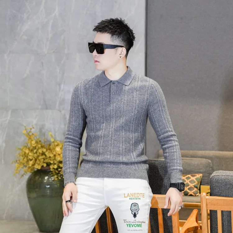 2025秋冬男士羊毛衫翻领针织衫毛衣长袖修身商务休闲打底衫83295