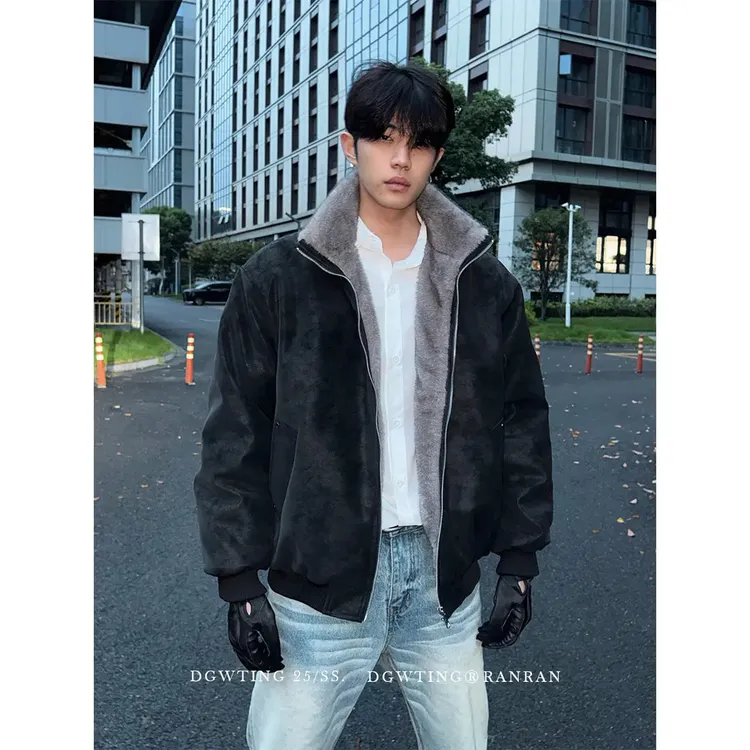 DGWTING仿双色貂毛重磅美式复古座山雕保暖加厚外套