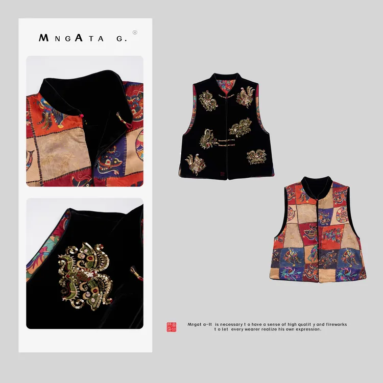 MNGATA G.宫小妍【狮来运转】真丝丝绒新中式中国风秋冬马甲4121230