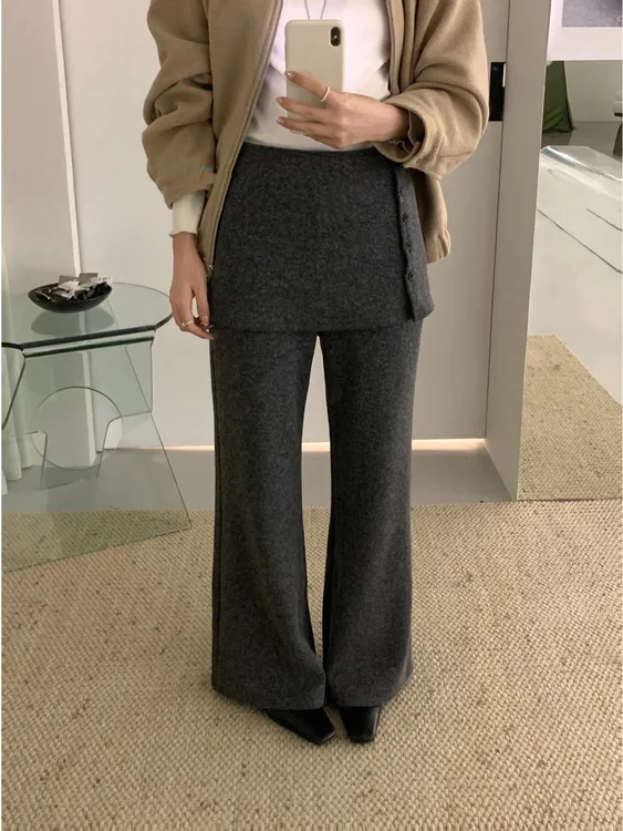 （加绒加厚）韩系屁帘裤女2025冬季新款显瘦微喇裤时髦洋气长裤