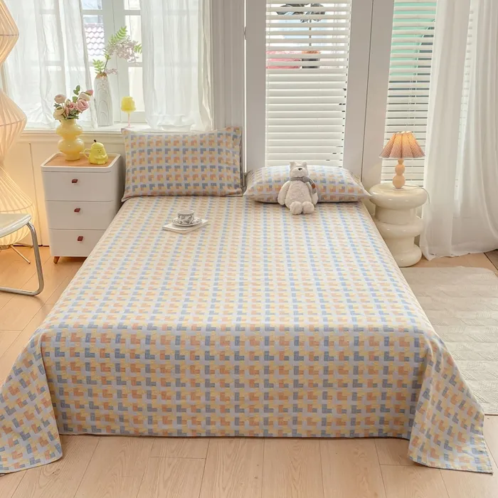 (热销款）新款四季通用老粗布床单三件套简约亲肤透气套件