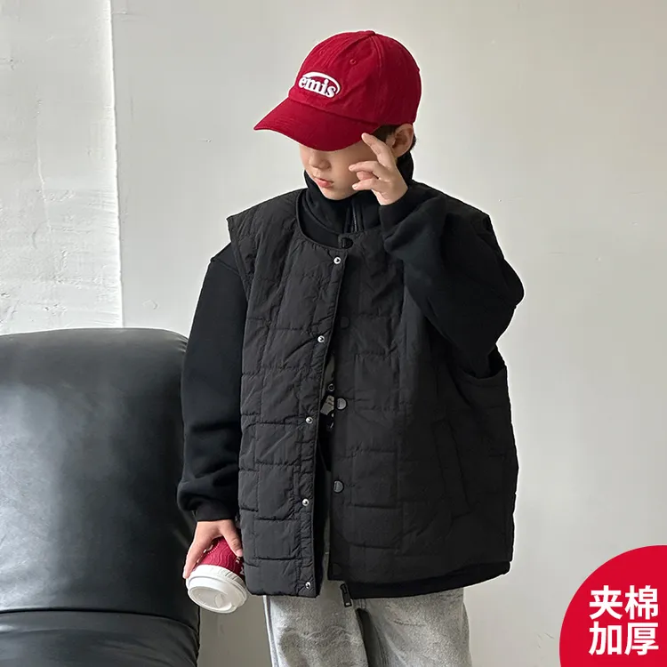 男童秋冬款卫衣马甲2025新款中大童夹棉冬装外套马夹两件套穿搭