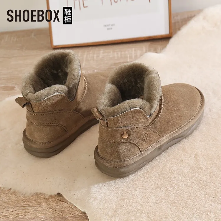达芙妮旗下鞋柜雪地靴女2025冬新款皮毛一体加绒短筒低帮保暖棉鞋
