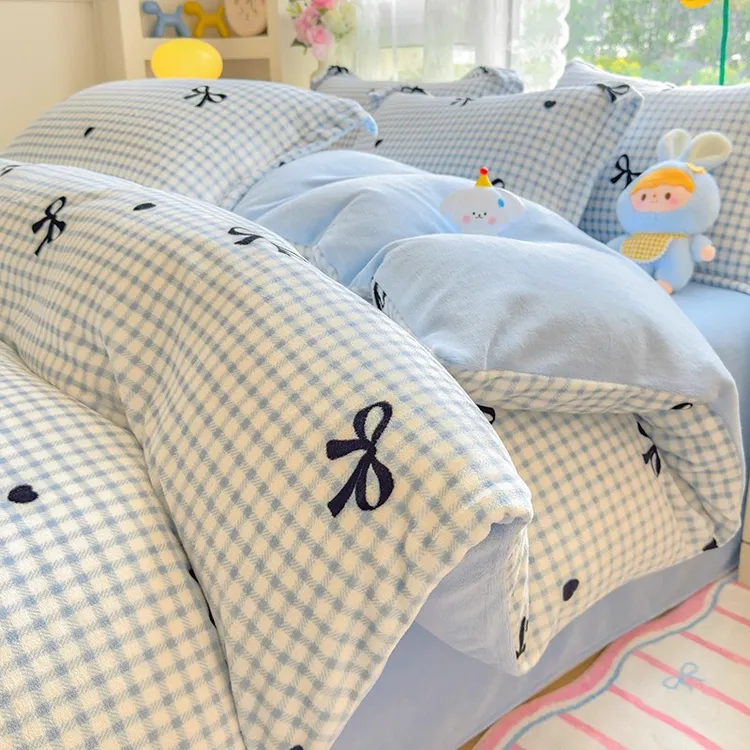 牛奶珊瑚绒被套单件冬季加绒床上四件套加厚被罩法兰绒单人三件套