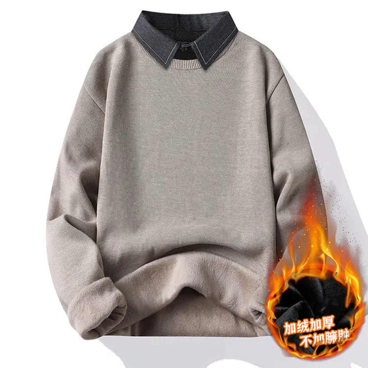 衬衫领毛衣男秋冬季2025新款假两件针织衫男生内搭英伦风翻领毛衫