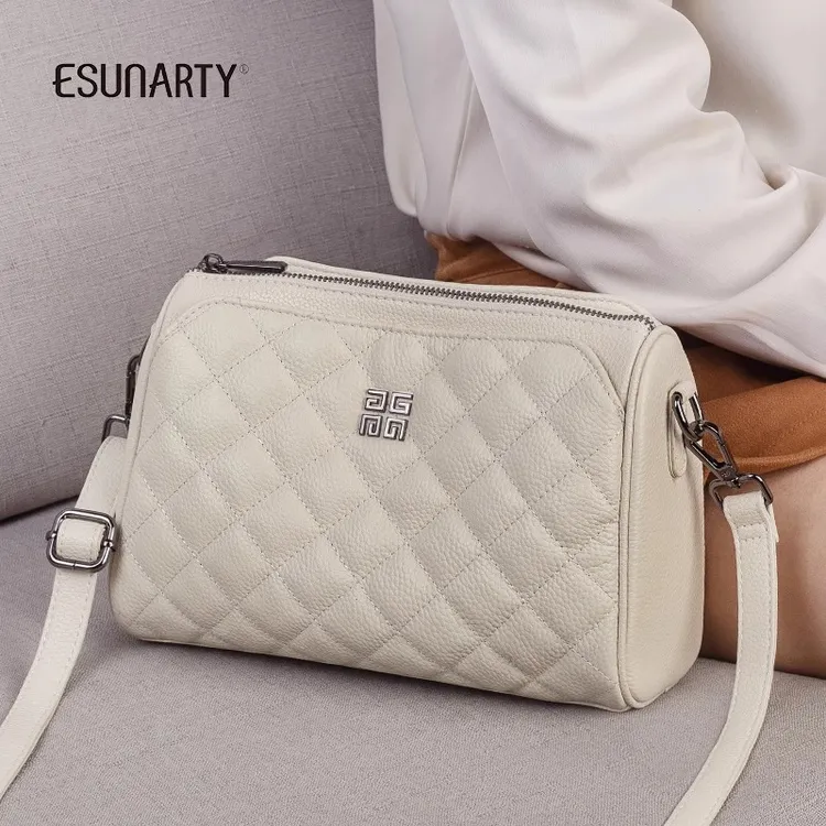 包包女款2025新款真皮100%牛皮菱格白色女士妈妈斜挎包女包夏季