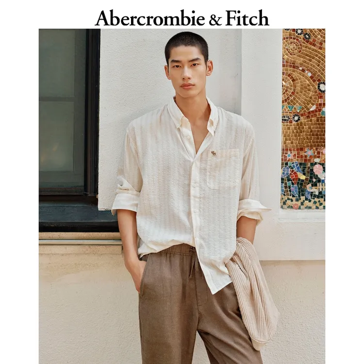 【府绸条纹】AF小麋鹿图案男装25秋季新款美式长袖衬衫125-5231