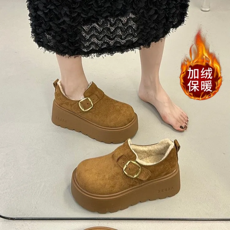 7cm加绒勃肯鞋女2025秋冬新款厚底松糕小个子高跟棉鞋休闲乐福鞋