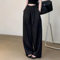 【送丝巾】高级感黑色阔腿西装裤女秋季宽松显瘦百搭直筒拖地长裤子