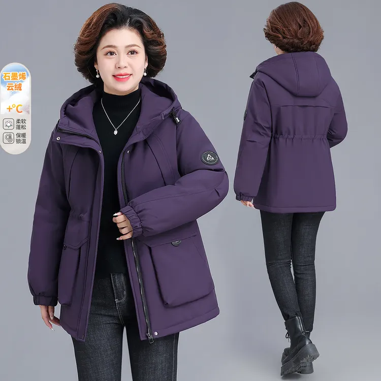 中年妈妈装冬装外套中长款派克棉服宽松大码老年人女款棉袄50岁60