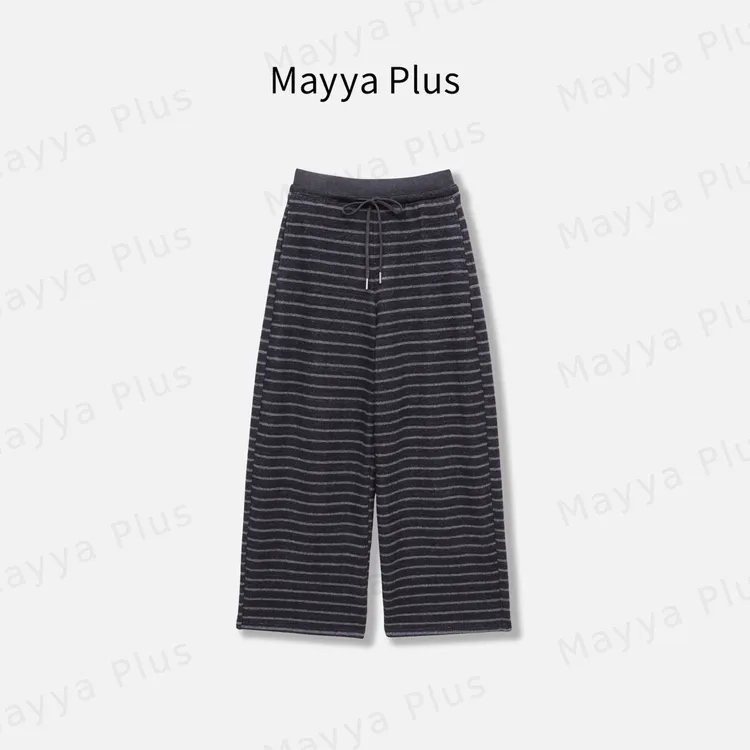【条纹旅人】Mayya Plus麦芽定制韩系条纹毛茸茸针织阔腿裤32547332
