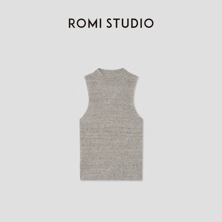 ROMI STUDIO 100%欧洲进口色纺亚麻坑条无袖修身背心 RWCRSG3176