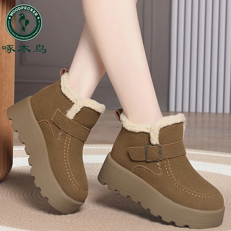 啄木鸟厚底勃肯鞋女款加绒新款冬季加绒勃肯鞋时尚百搭保暖棉鞋