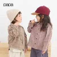 papa爬爬秋季儿童衬衫男女童洋气格子衬衣格纹衬衫