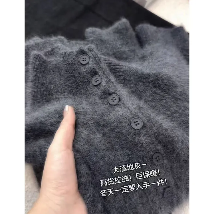 丽姐家~大溪地灰高货拉绒长袖针织宽松加厚保暖上衣