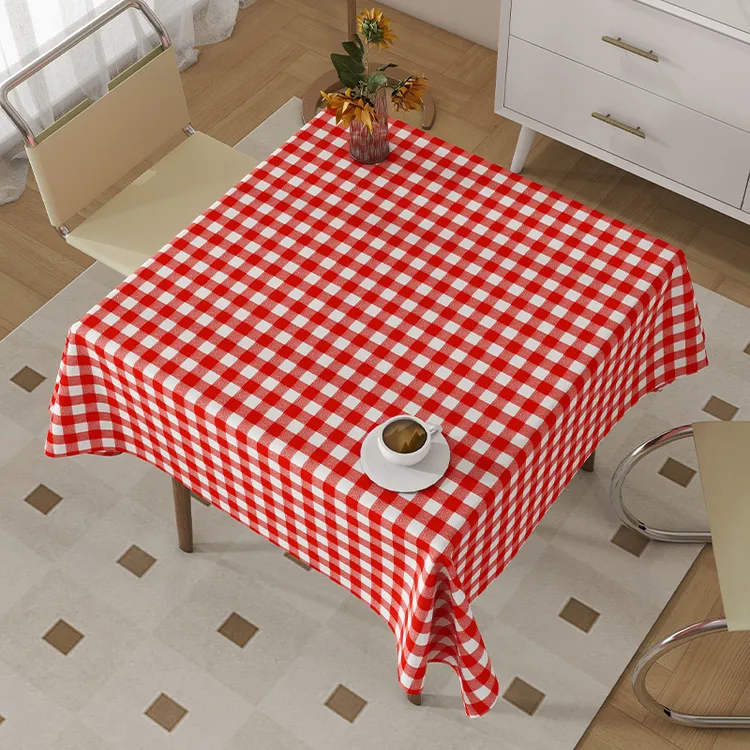 2025新款格子桌布防水防油防烫免洗红色小格正方形餐桌布餐饮商用