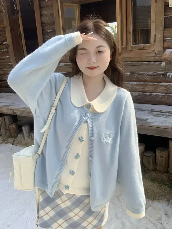 【大码】1300微胖女装胖mm假两件套头针织毛衣女秋冬设计显瘦上衣