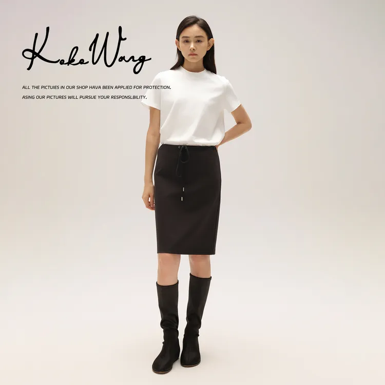 KOKOWANG新款高腰抽绳无拘随性简约a字显瘦百搭半身裙N1535H15Q41