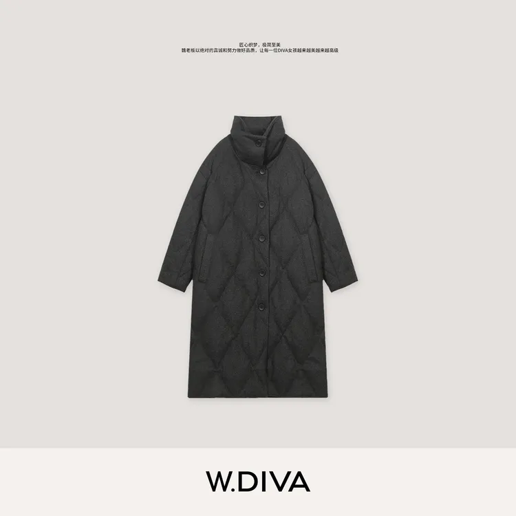 W.Diva【浪漫书签】澳洲羊毛软糯90鹅绒简约长款羽绒服54C262757