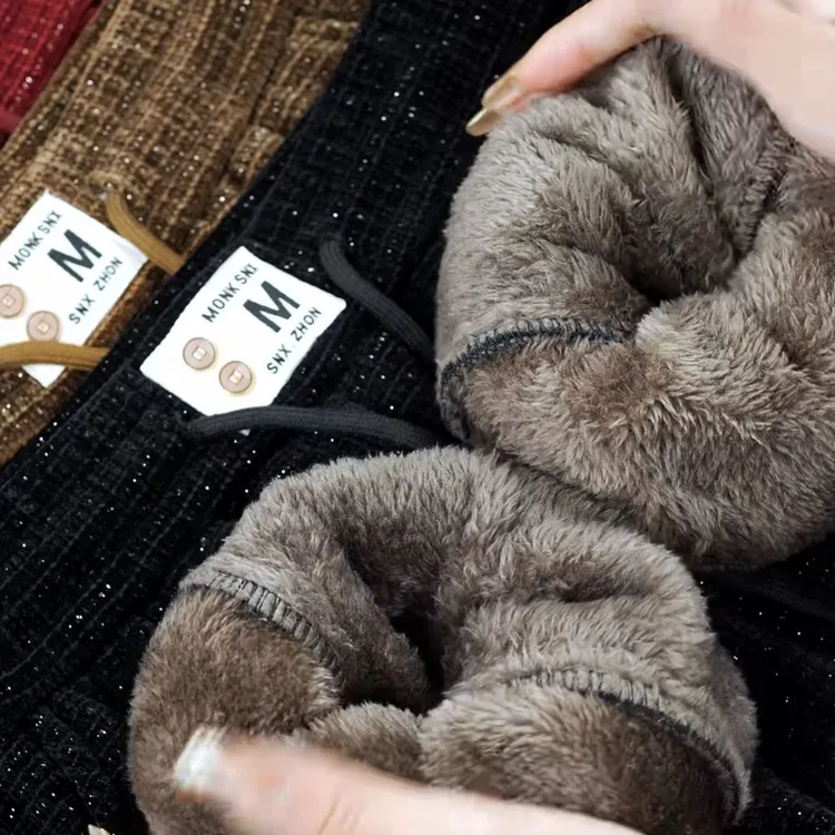 雪尼尔加绒加厚星空微喇裤女长毛绒冬季一条过冬保暖休闲喇叭筒裤