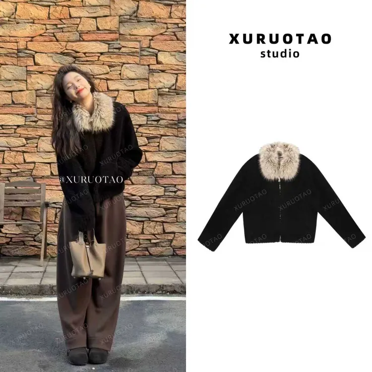 XURUOTAO【奥本海默】颗粒绒皮毛一体不可拆卸环保毛领外套 T5872