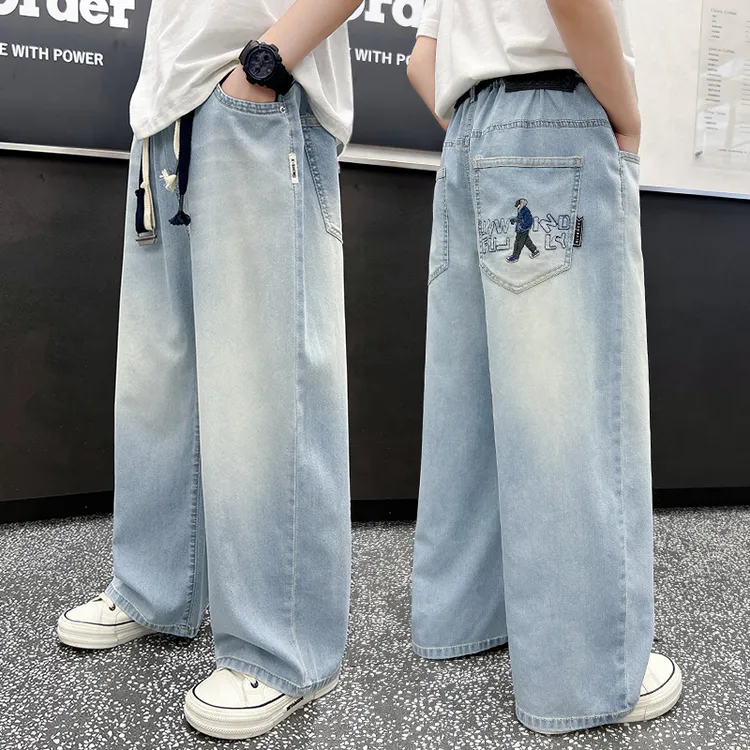 男童牛仔裤夏季薄款2026中大童休闲直筒长裤宽松儿童裤子洋气潮流